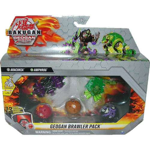 Bakugan Geogan Rising 5 Figure Brawler Pack with Darkus Arachnia + Ventus Amphrog - Front