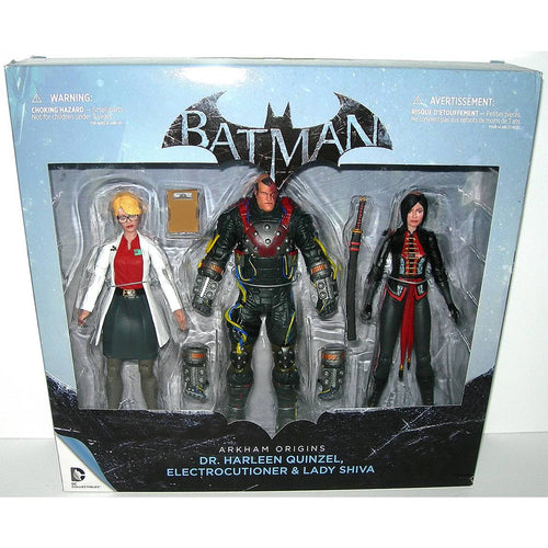 DC Arkham Origins 3 Figure Pack - Dr. Harleen Quinzel, Electrocutioner and Lady Shiver - Front