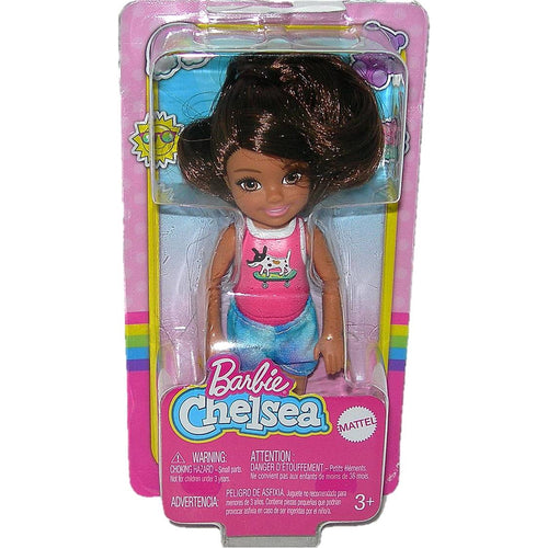 Barbie Club Chelsea Doll with dog on Skateboard printed top GXT40